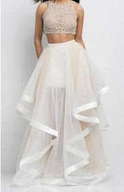 Glamour by Terani Couture Two Piece Ball Gown Size 6 Bead Crop Top Tulle Skirt