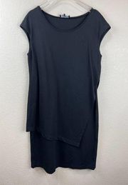 Lafayette 148 Womens Dress Medium Asymmetrical Shift Black Cap Sleeve Classic