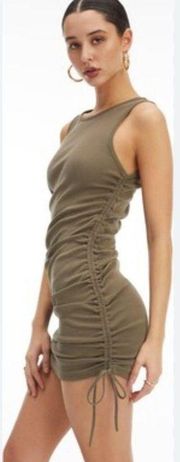 Good American Army Green Ruched Tank Mini Dress, NWT, Medium, MSRP $119