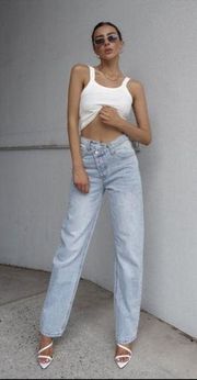 Princess Polly  Holly Asymmetric Waist Light Wash Denim Tapered Leg Jeans 10