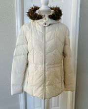 Women's Vintage White/Ivory Down Winter Puffer Jacket Sz L Brand New