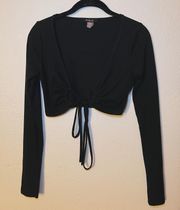 Black Front Tie Longsleeve Crop Top