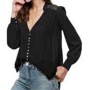 Free People  Black Canyon Rose High-Low Button Down Peasant Top Size XS