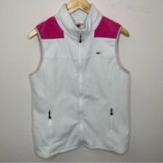 Vineyard Vines Fleece Jacket Women White Solid Full Zip Vest Pocket Collar Sz M