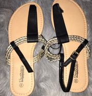 NWOT Cute  black/gold flat sandals