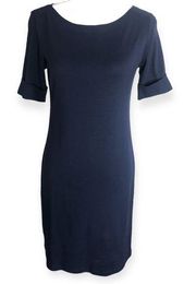 Karen Scott Sports Petite Navy Blue Cotton Cuffed-Sleeve Dress