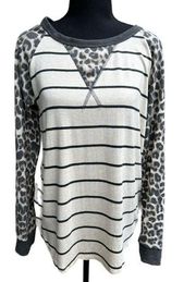 Oh So Fierce Long Sleeve Top- Charcoal & Leopard NWOT