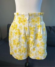 Ann Taylor Lemon Print Shorts Yellow White High Waist Lined Size 2