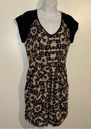 Silk LEOPARD BLOCK Mini Dress color black & cream Size US 4 NWT