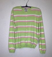 Lily Pulitzer Striped Pink White Green Spring Button Cardigan Sz M Cotton