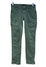 White House Black Market Petites Green Slim Ankle Embellished Denim Jeans Sz 0P