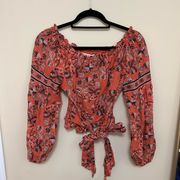 Paisley print crop off the shoulder tie top