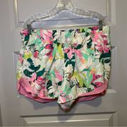 Athletic Works Green/Pink Floral Tropical Print Shorts size XL