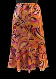 Vintage  Pink Paisley Silk Retro Midi Skirt