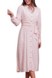 GLAM MEETS GAL POLKA DOT LONG SLEEVE MIDI SHIRTDRESS IN LIGHT PINK SIZE 2