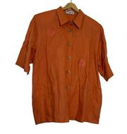 Burberry Vintage Flax Linen Orange Embroidered Button Front Shirt