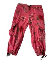 Tommy Hilfiger Pink Cargo Capri Pants Hibiscus Flower Print Size 14 39-26