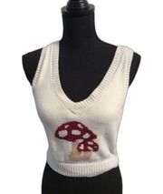 Hollister Cotton Crop Sweater Vest Mushrooms CUTE Size Small S