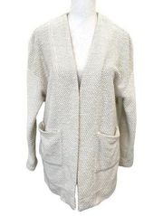 MARINE LAYER Birdseye-Knit Open-Front Cardigan Sweater Pockets Cream size XS/S