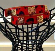 💍RUSTIC CUFF DOUBLE WRAP RED CALF SKIN LEATHER BRACELET. Gold Hardware EUC