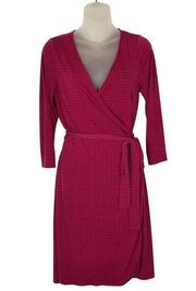 Forever 21  Hot Pink Notch Printed Long Sleeve Wrap Dress S