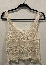 Cream Lace Sleeveless Open Back Blouse