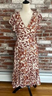 Drew Paisley Short Ruffle Sleeve  Long Wrap Dress  Size XS