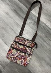 LeSportsac Triple Zip 3 Zipper Kasey Crossbody Shoulder Bag Floral paisley