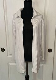 WHITE RIBBED LONG LINE OPEN FRONT CARDIGAN