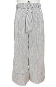 Kirious Navy and White Stripe Linen Paperbag Crop Wide Leg Pants M