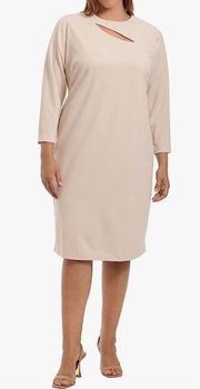 Maggy London Cream Contemporary Long Sleeve Cutout Midi Shift Dress Size 12