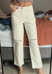 Cream Straight Leg Jeans