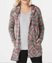 Cuddl Duds Aztec Print Snap Front Fleece Lined Knit Long Cardigan Jacket Large