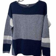 Vince Womens Sz M Blue/Gray Colorblock Wool Cashmere Blend Long Sleeve Sweater