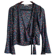 Chloe & Katie Women Blouse Wrap Style Closure Long Bell Sleeve XS Floral Print