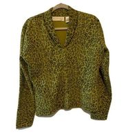 Dana Buchman Womens Size Medium Green Black Printed Wool Blend Cardigan Sweater