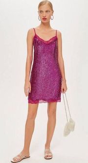 NWT  Sequin Hot Pink Slip Mini Dress 4