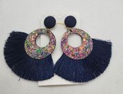 NWT Shein Fashion Jewelry Blue & Iridescent Glitter Dangling Fringe Earrings
