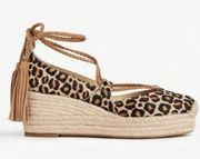 Ann Taylor Elsa leopard printed calf hair espadrille wedges size 7