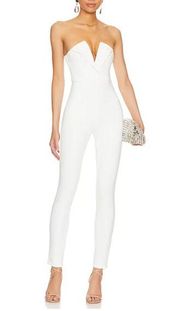 Superdown Madi Strapless Tuxedo Jumpsuit White XS Bustier V-Wire Revolve NEW