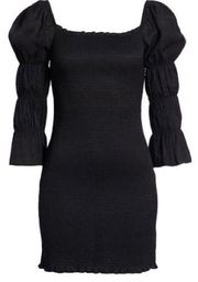 J.O.A Smock Puff Sleeve Bodycon Mini Dress