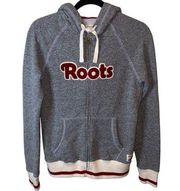 Roots Gray Red White Full Zip Hooded Jacket Small