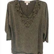 Beautiful ! Christoper & Banks Gray/Green  Distressed Top Marled Fabric • Large