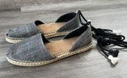 TOMS Katalina Chambray Ankle Wrap Flats Size 7.5 Loafers Shoes Boho Travel