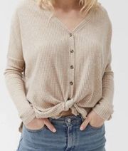 Out From Under Urban Outfitters Top Tan Waffle Knit Button Detail Womens Small