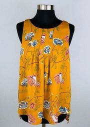 Allison Joy Womens Medium M Polyester Mustard Sleeveless Keyhole Floral Top