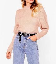 Nasty Gal Dusty Rose Pink Puff Sleeve Knit Sweater Medium