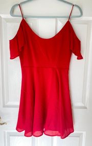 Boutique Red Flowy Off The Shoulder Mini Dress