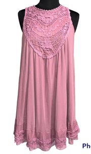 Altar'd State Women’s  Blush Pink Sleeveless Crochet Lace Mini Dress