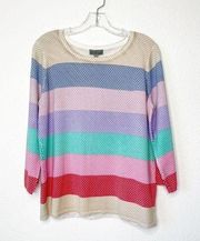 NEW Joseph A  Striped 3/4 Sleeve Top Polka Dot S Colorful